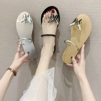 2021 summer european and american new style with set toe rhinestone flat sandals and flat heel slippers womens shoes trend