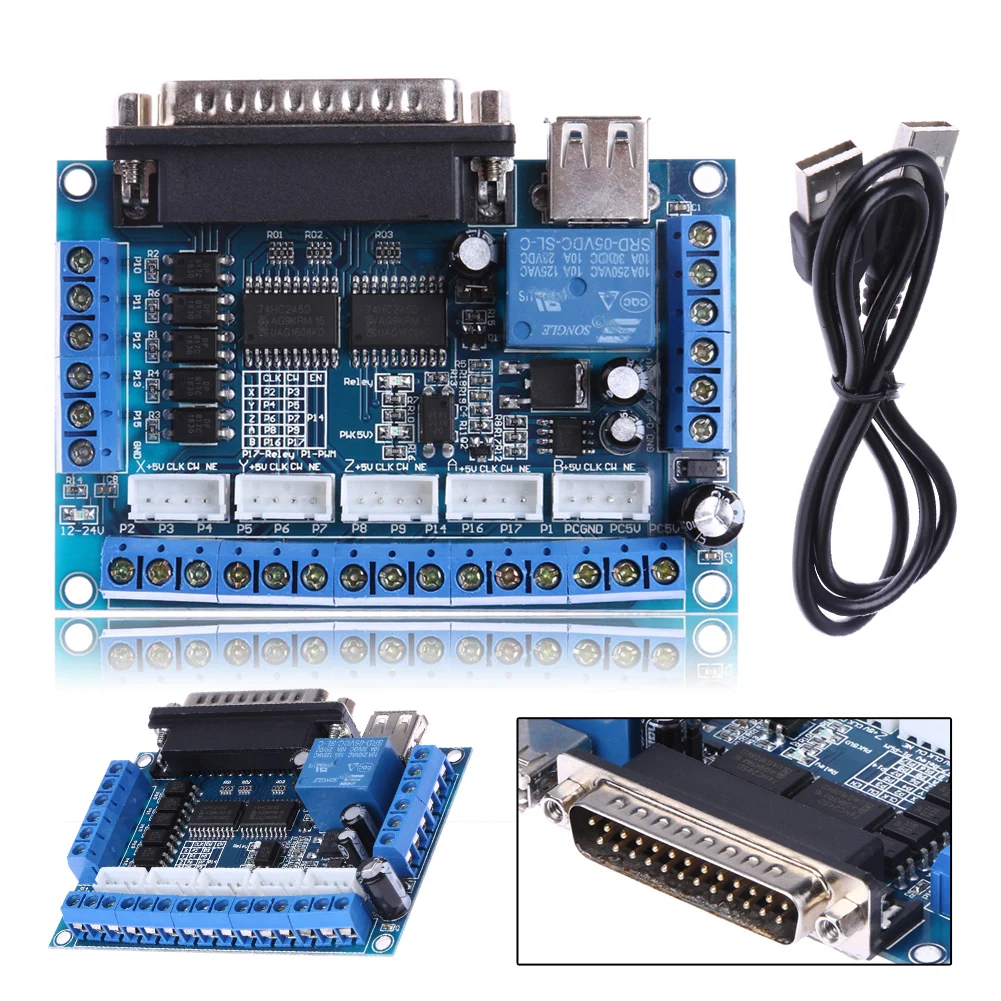 ALLOYSEED 90x70x15 мм DC 12 24 в 17 LPT портов PCI Расширительная плата с USB кабелем для Mach3