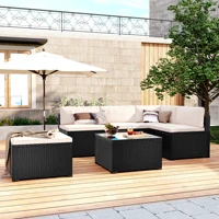 6 piece outdoor furniture set with pe rattan wicker garden sectional sofa chair with removable cushions sets drop shipping