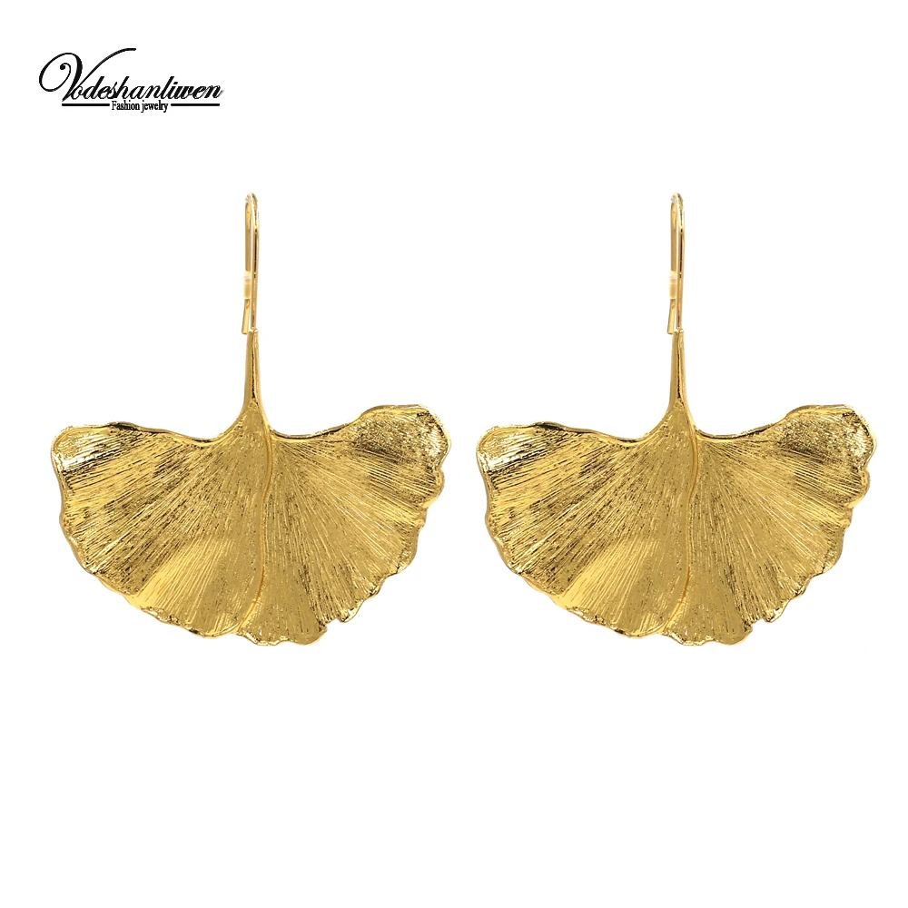 Vodeshanliwen ZA новые металлические серьги подвески золотого цвета с листьями для