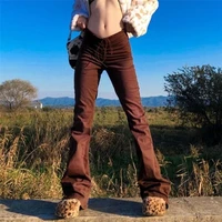 baggy brown cargo pants women streetwear pockets drawstring high waist grunge pants korean harajuku y2k joggers loose