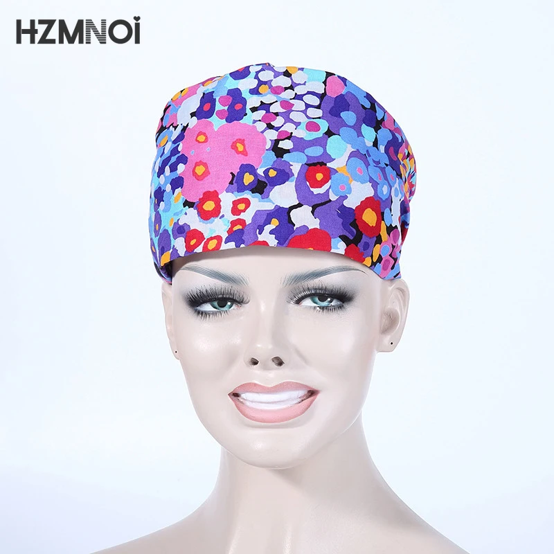Удобный впитывает пот абсорбент медсестра Печати Регулируемый скраб шапка