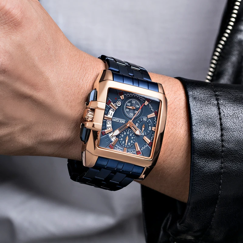 

Baogela Heren Rvs Horloges Mannen Mode Luxe Blue Rose Gold Horloge Man Waterdichte Lichtgevende Militaire Sport Horloge