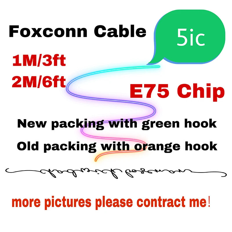 

100pcs/lot High quility 1m/3ft 2m/6ft 5ic E75 Chip Data USB charging cable for Foxconn X XS MAX 8 7 6 With New packaging