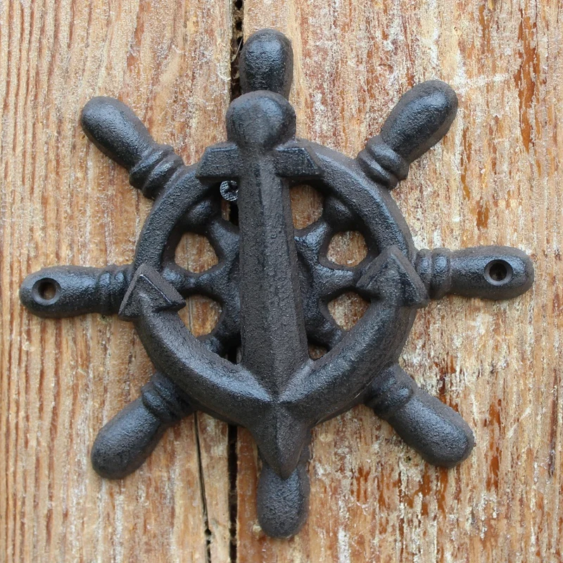 

Anchor Rudder Cast Iron Hand Door Knocking European Retro Handmade Antique Black Hollow Home Garden Decor Metal Door Handle Pull