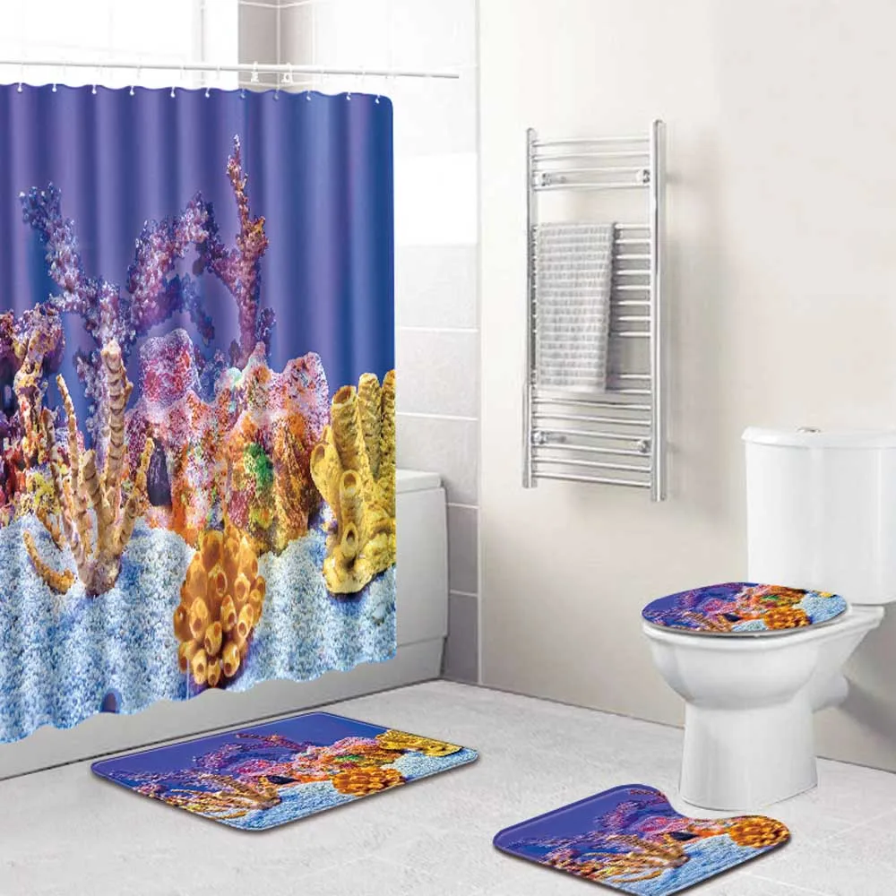 Океанский Коралл душевые наборы занавесок Нескользящие ковры Крышка для унитаза