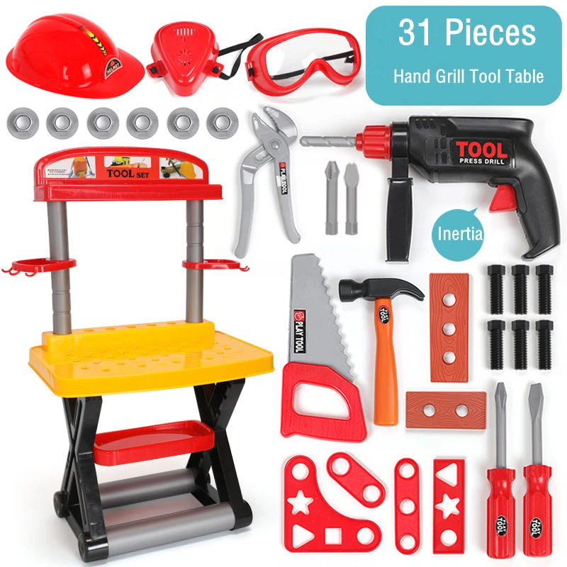 31pcs Inertia Table Детские наборы инструментов для ремонта игровой домик игрушки ролевые игры электрическая гайка с отверстиями под ключ пила разборка инструмент моделирования Мальчики обучающая игрушка - Цвет: 31pcs Inertia Table