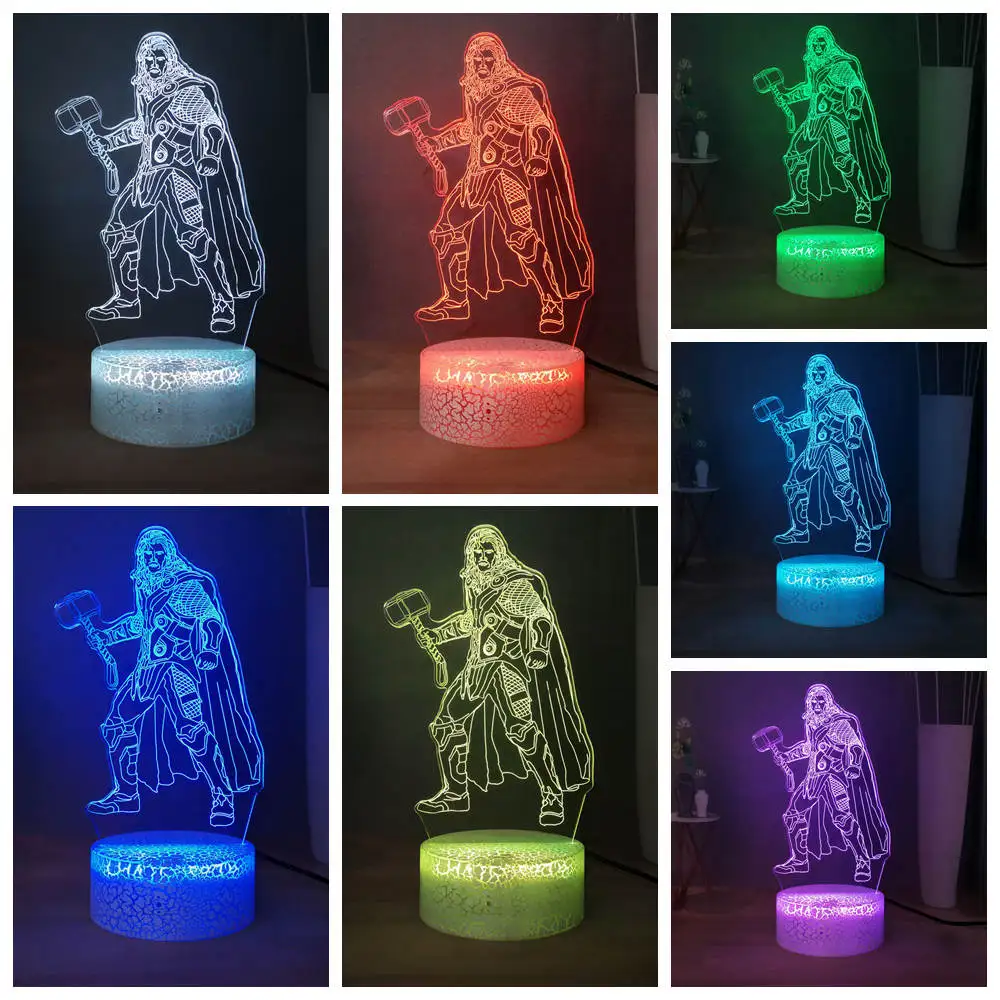 Новый RGB 7 Красочный крутой Тор LED Настольная лампа Marvel супергерой детская