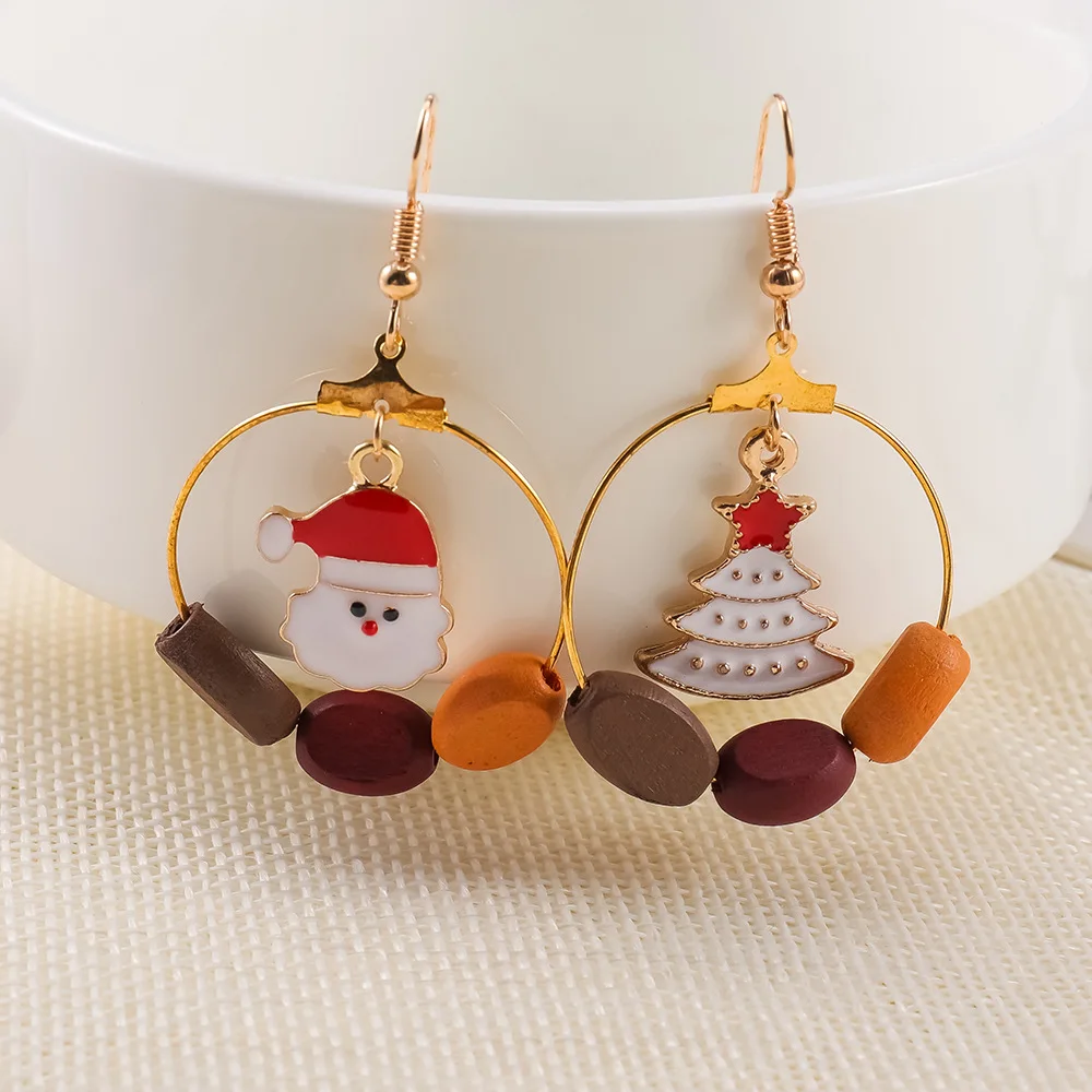 

SNCSDK new Christmas gift cute Christmas tree old man asymmetric Women's dangle earrings creative fun accessories Women earrings