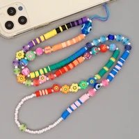 jewelry wholesale handmade beaded acrylic color striped mobile phone chain long soft pottery anti lost female cell phone strap