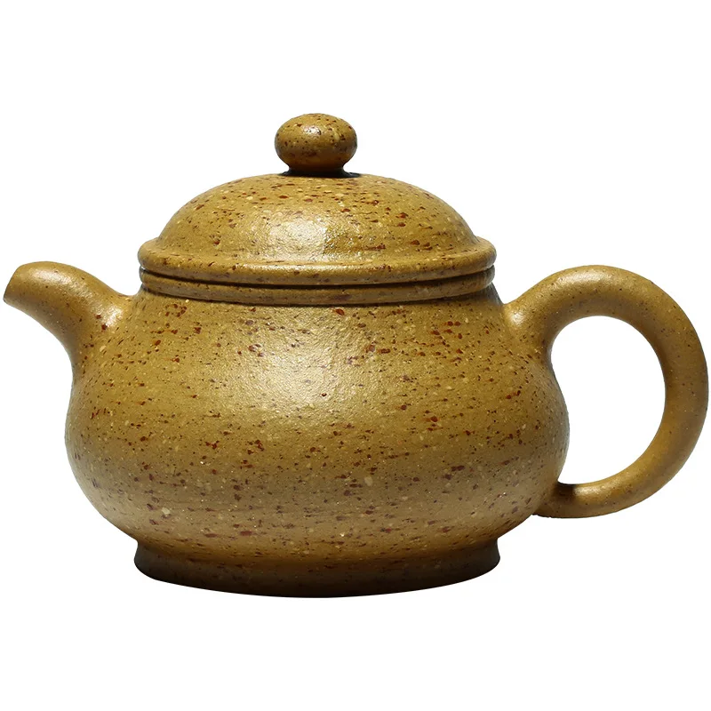 

Yixing purple clay teapot, pure handmade, sunflower yellow and red mud bubble teapot, pan pot, engraved characters, double cover