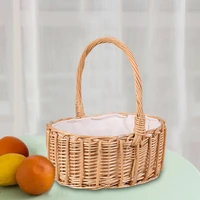 1pc wicker woven picnic basket empty oval willow fruit serving storage flower basket with handle home garden decoration supplies