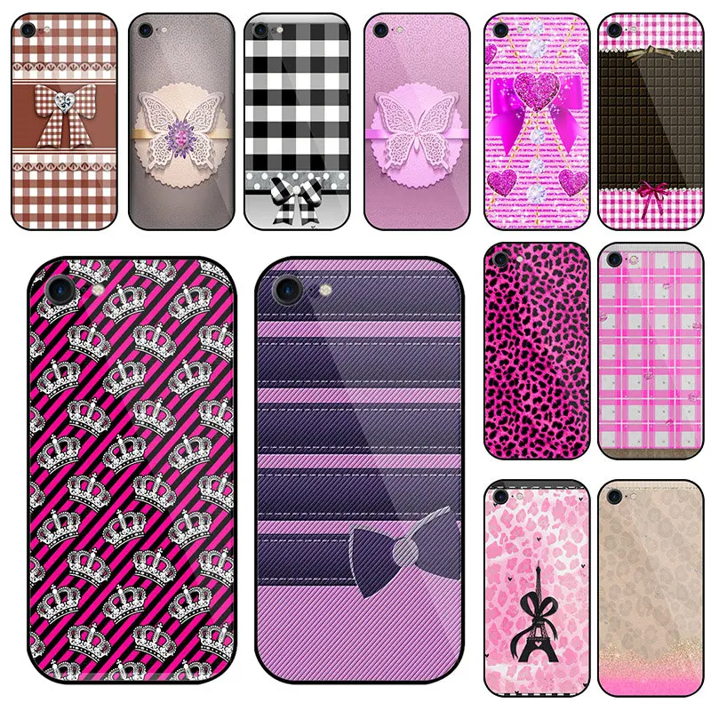 Чехлы для телефонов из закаленного стекла с розовым бантом iPhone 5 5S SE 10 X XR XS Max 7 6 6s 8