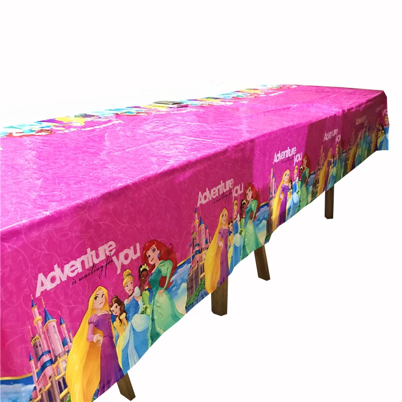 Столешница размером 260x108 см с изображением Белоснежки, Рапунцель и Белль для детской вечеринки в стиле принцесс.
