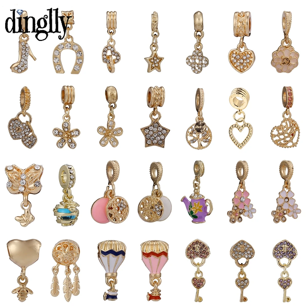 

Dinglly Shiny Golden Dangle Big Hole Charm Fit Diy Fine Snake Chain Bracelets & Necklace Jewelry's Accessories Pendant Beads