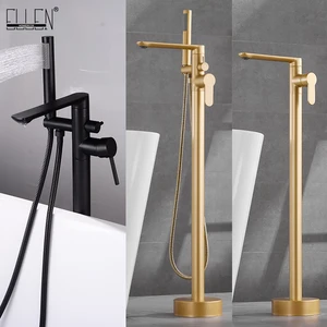 Смесители для ванны с напольными кранами, ручной душ, горячая и холодная ванна, Черный кран для ванны, кран для воды ELS2010
