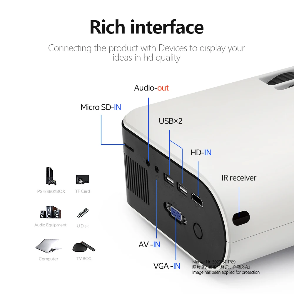 Мини-проектор AUN W18C 854*480 пикселей 2800 яркости беспроводной синхронизирующий