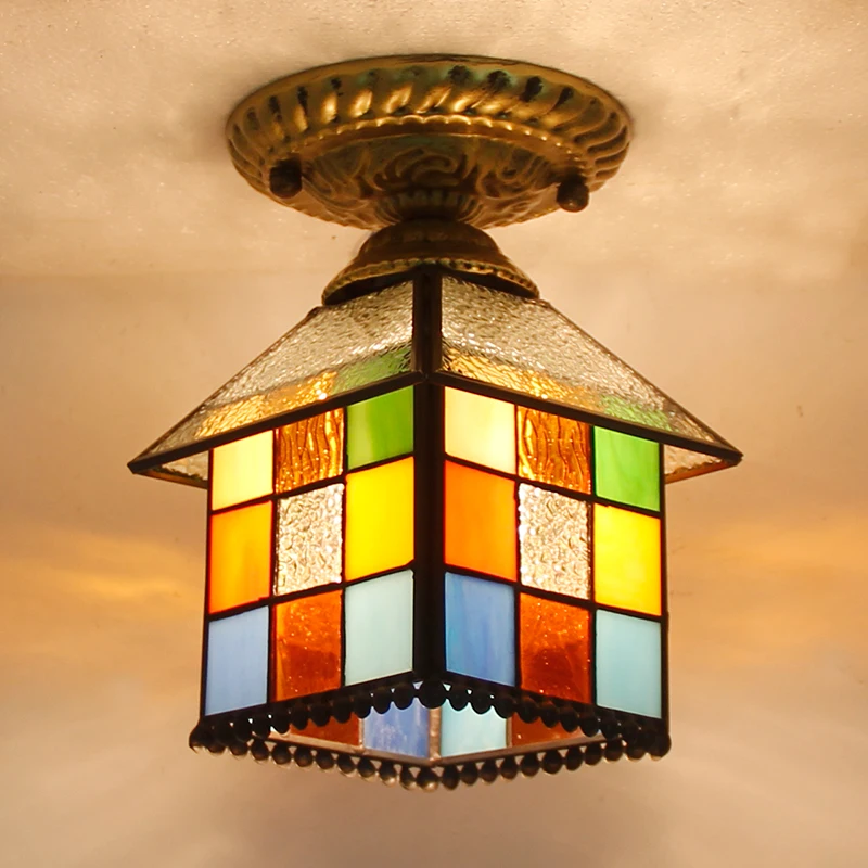 

Mediterranean Retro Vintage Turkish Ceiling Lamp E27 Bulb Handmade Mosaic Colorful Glass LED Corridor Balcony Entrance Light