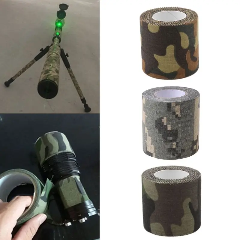 

1PC 5M Self-adhesive Non-woven Camouflage Cohesive Hunting Camping Camo Stealth Tape