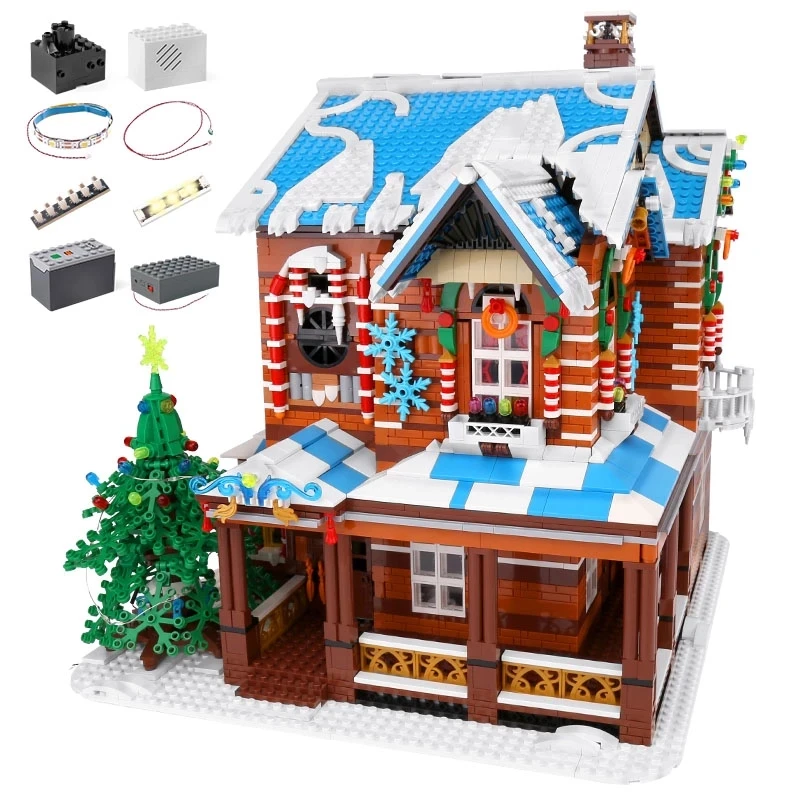 

Mould King 16011 Streetview Building The Christmas House With Led Music Parts Model Building Blocks Bricks Kids Christmas Gifts