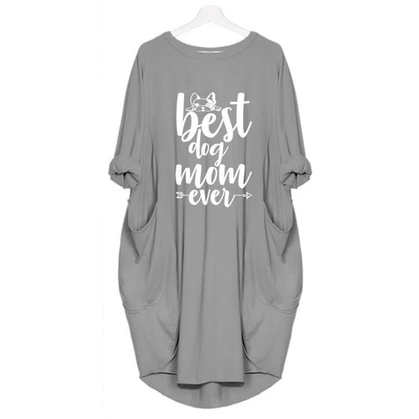 

New Fashion T-Shirt For Women Pocket Best Dog Mom Letters Print Tops T-Shirt Women Female Tshirt Funny Plus Size Cotton Cactus