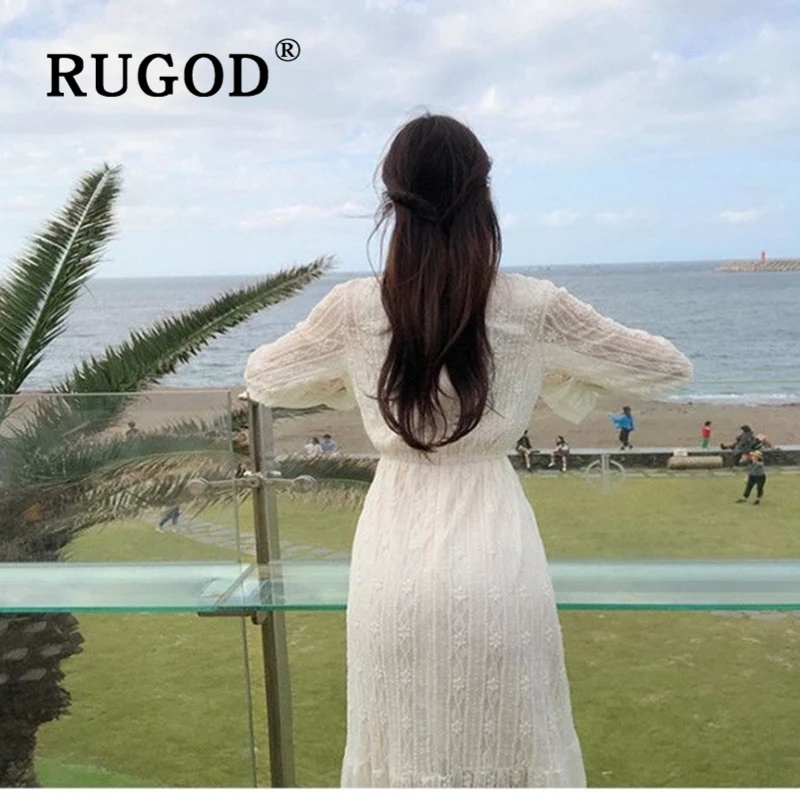 RUGOD корейское шикарное кружевное длинное платье для женщин элегантное