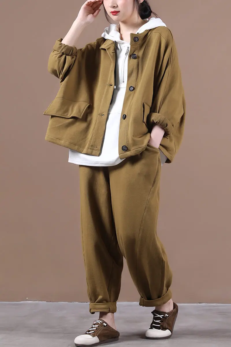 

Autumn Clothes 2020 New Female Korean Style Pure Color Single-breasted Cardigan Casual Pants Two-piece Suit Fashion Outfit k1224