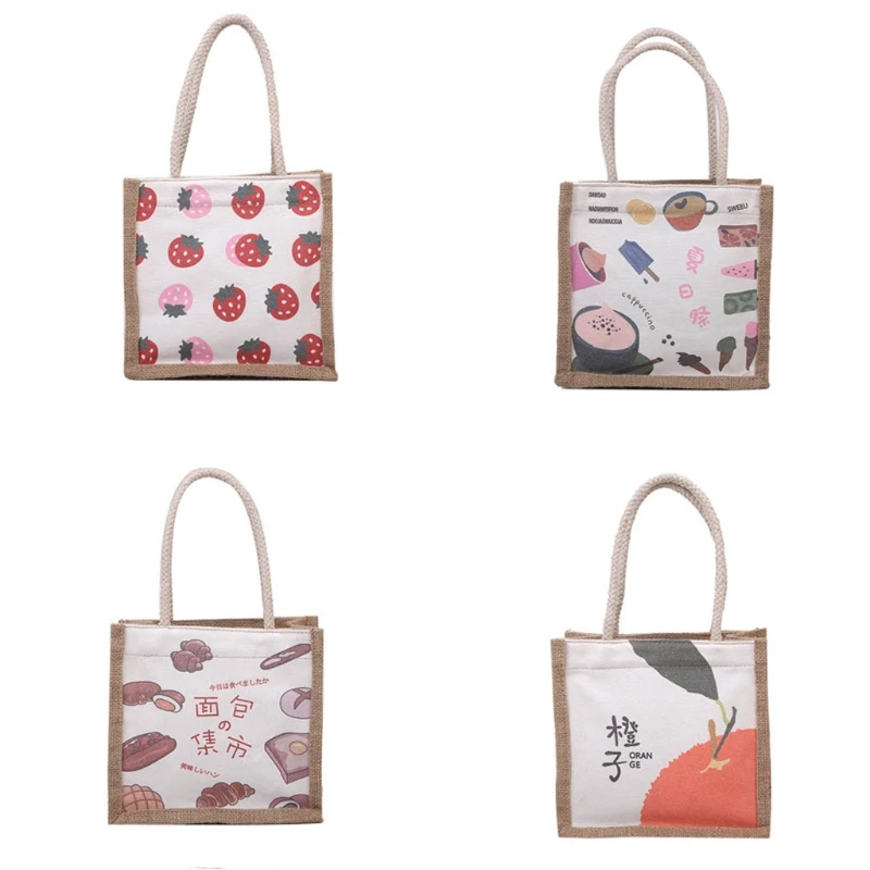 

Fashion Unisex Printed Handbag Multipurpose Tote Canvas Lunch Bag with Zipper Reusable Grocery Shopping Bags