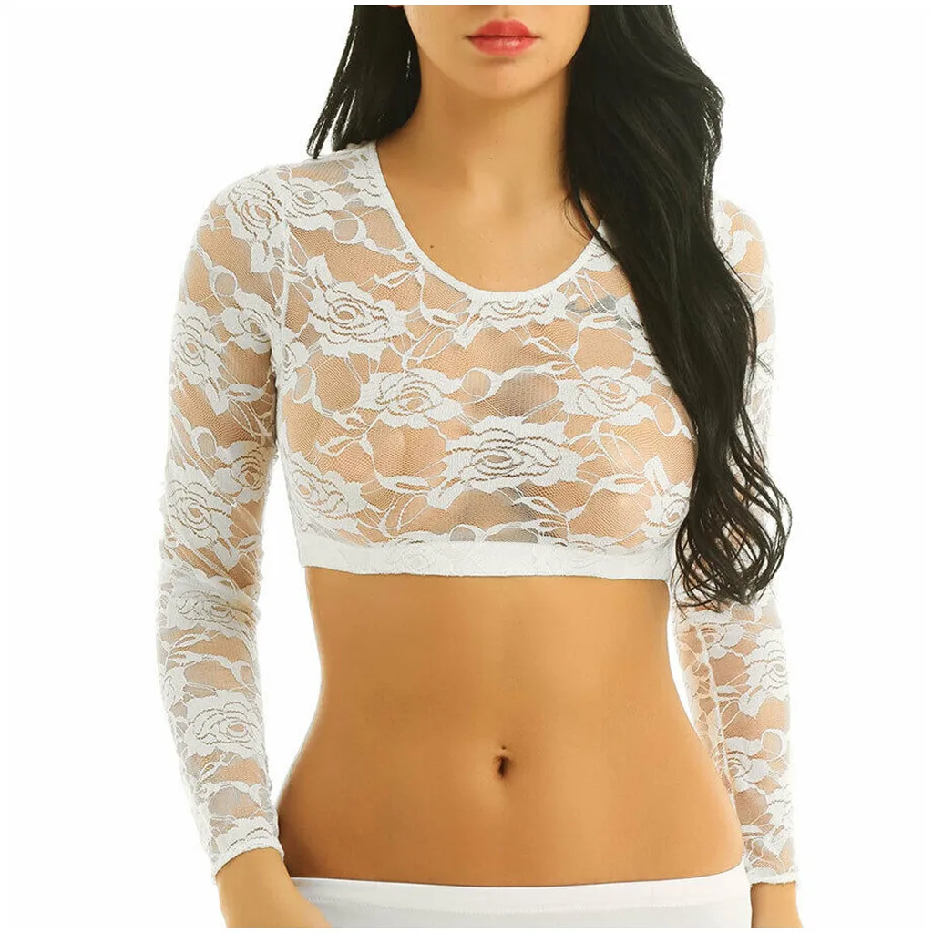 Прозрачный укороченный топ Женский сетчатый с коротким рукавом и цветами