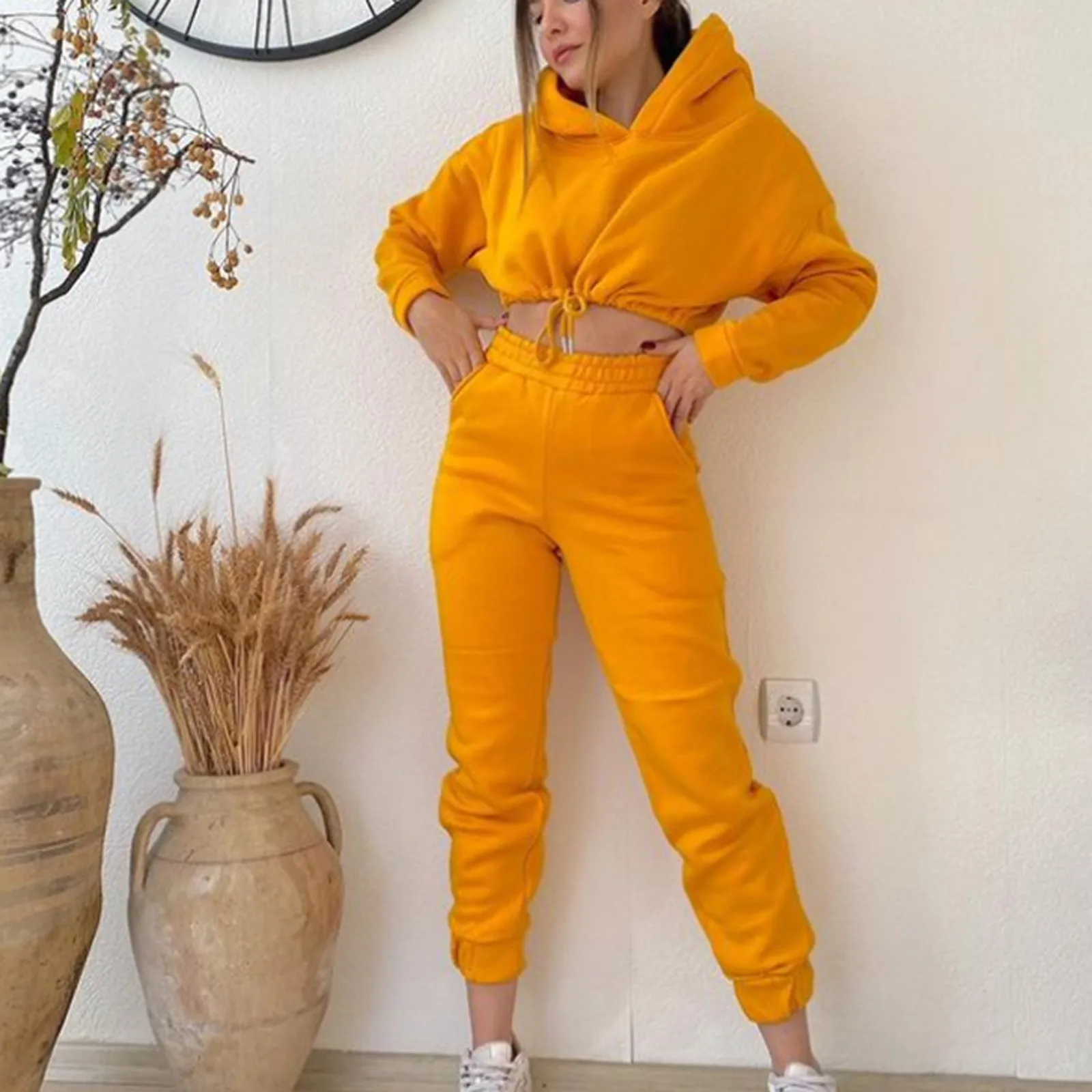 

Women's Casual Solid Color Long Sleeved Hoodie Trousers Sweatershirt Sports Suit