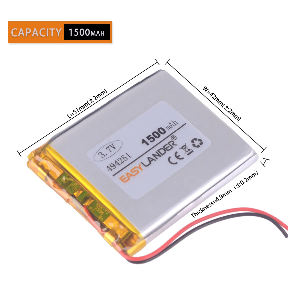 484251 3 7 В 1500 мАч 494251 Перезаряжаемая литий-ионная полимерная батарея