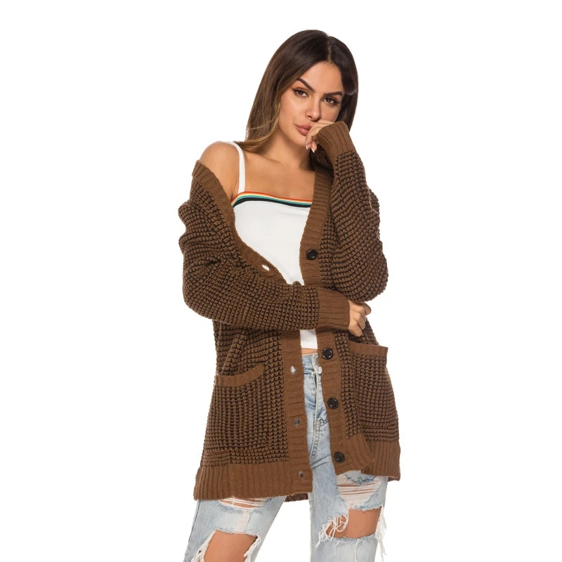 Осенний длинный вязаный кардиган Женский однобортный свитер женский с длинными