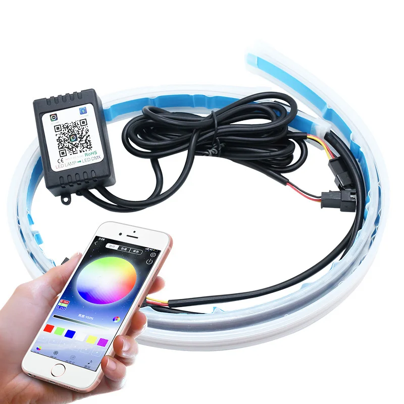 2pcs Car Styling RGB Sequential led strip drl Daytime Running Light with APP Bluetooth Remote Control for Headlight Assembly | Автомобили