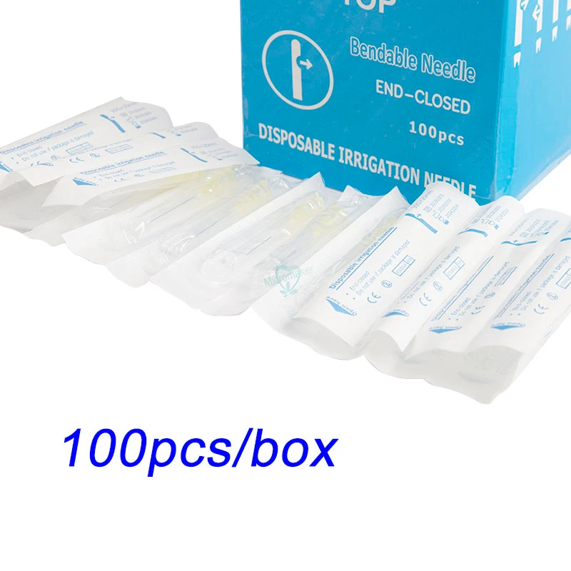 

100pcs/box Dental Sterilized Disposable Syringes Irrigation Needle Tips Plain Ends Notched Endo for Oral Care Tooth Cleaning