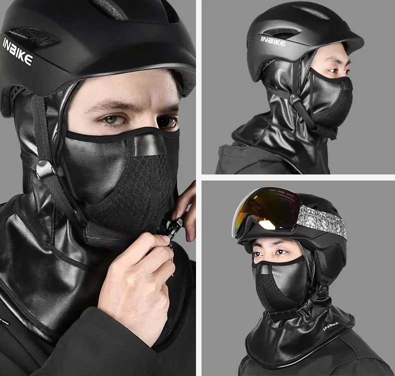 INBIKE, кожаная Лыжная маска, ветрозащитная, флисовая, термальная, Спортивная, зимняя, половина лица, маска для шеи, теплая шапка, головной убор, мужская, велосипедная Балаклава