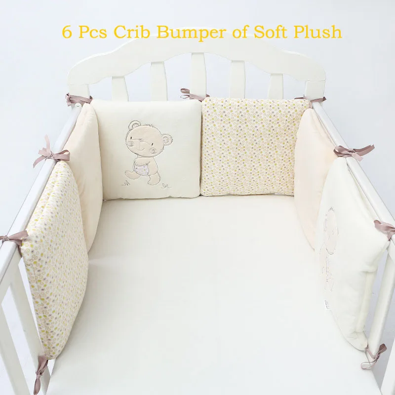 

New Children Infant Crib Bumper Bed Protector Baby Kids Cotton Cot Nursery Bedding 6 Pcs Plush Bear Bumper For Boy And Girl