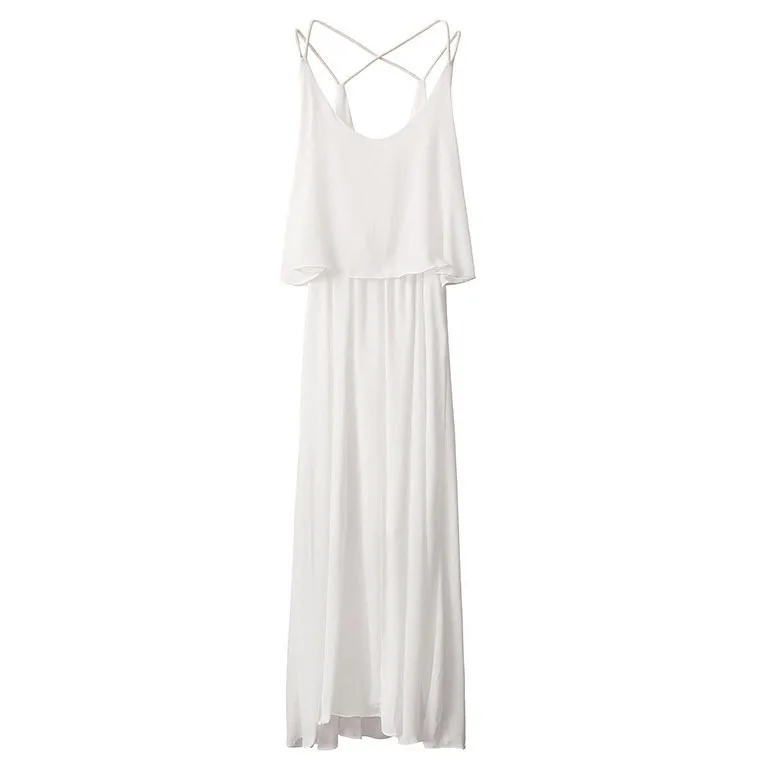 

Bohemian Dresses Women Summer Dress Elegant Sexy Chiffon Long Sleeveless Party Beach Vest Dress Black White Loose Streetwear