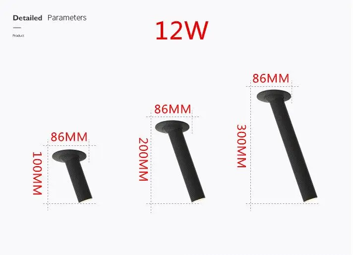 $11.34 Black/White Long Tube Ceiling Recessed LED Spot Lamp Angle Rotatable Ceiling Light 12W for Kitchen Bedroom Picture TV Background