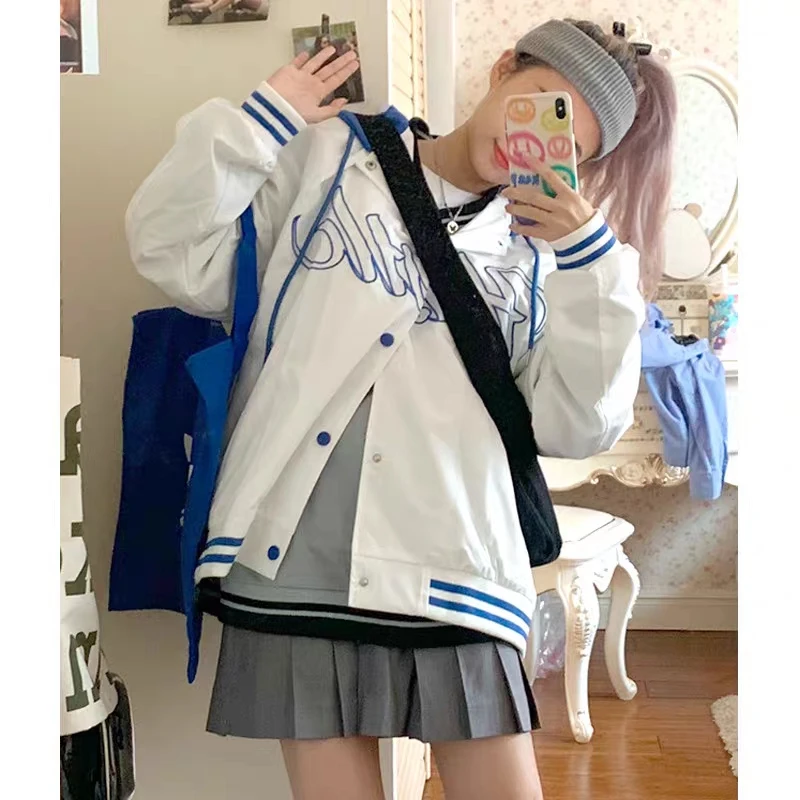

biggorange baseball jacket 2021 spring and autumn retro loose jacket student Korean coats women Embroidery harajuku hoodie