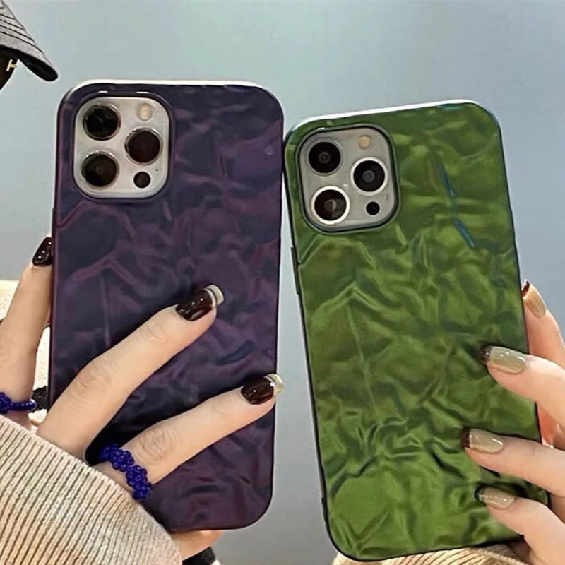 

Fashion Color Pleats Phone Case For IPhone 13 12 11 Pro Max Cover For IPhone 11 7 8 Plus Luxury Korean Matte Soft Silicone Funda