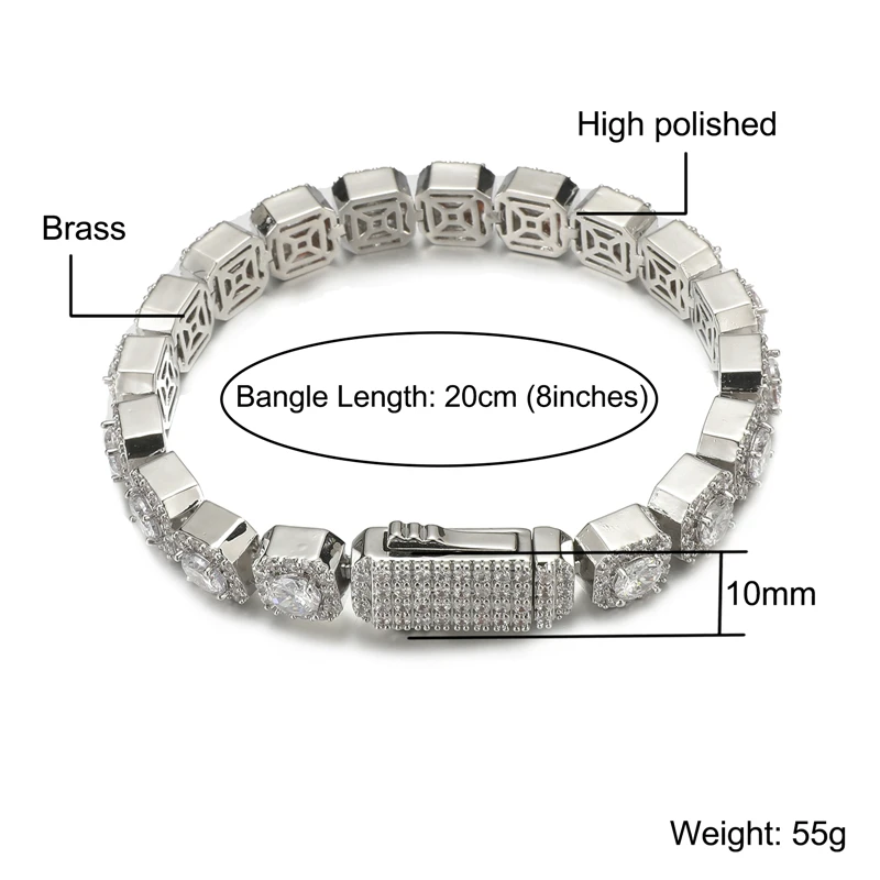 

Браслет в стиле хип-хоп с фианитами диаметром 10 мм