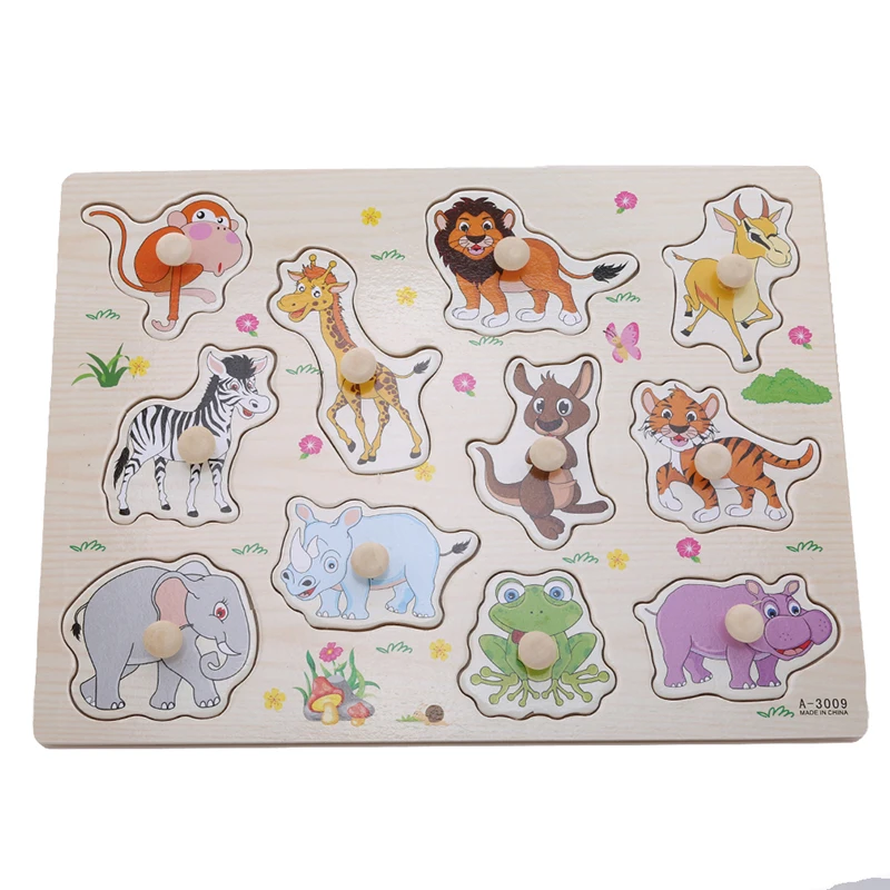 

Hot Sale 3D Puzzles Wood Animals Matching Peg Puzzle Zoo Animals Jigsaw Puzzles Early Educational Toys Gift for Toddlers