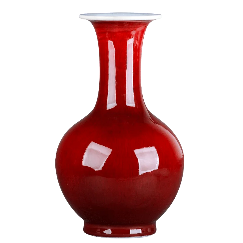 

30CM Jingdezhen Crystal Red Glazed Flower Vase Chinese antique Cabinet Flower Arrangement for home deco