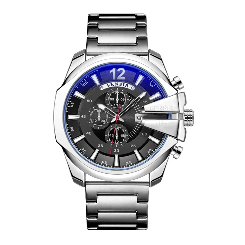 

2021FENSIR Luxury Designer Euro American Style Super Large Dial Personalized Creative Steel Band Men's Leisure Quartz Watch