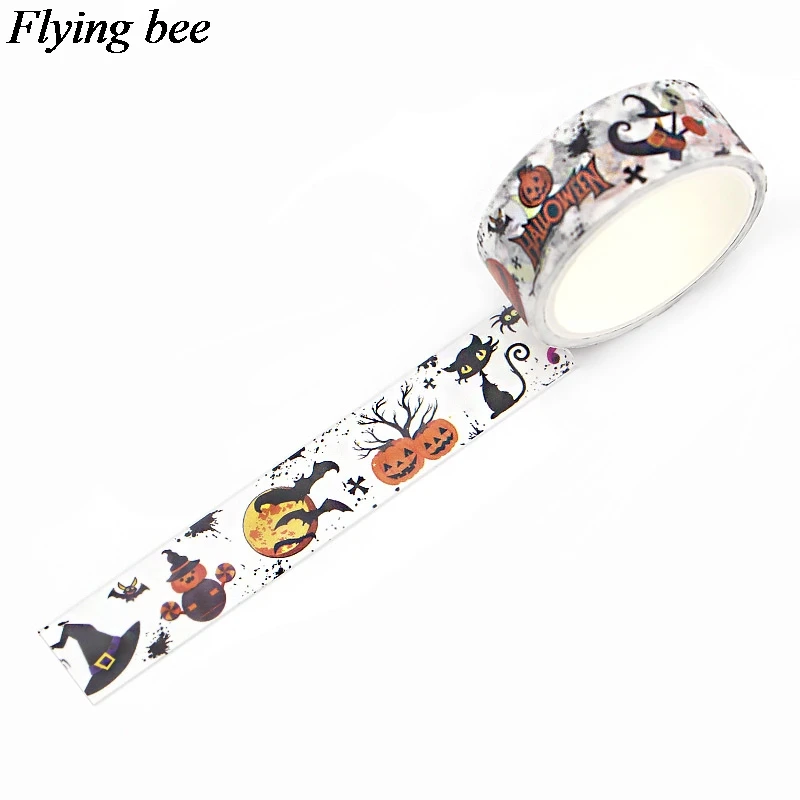 Flyingbee 15mmX5m Бумага васи лента Хэллоуин Тыква клейкая DIY Скрапбукинг страшная