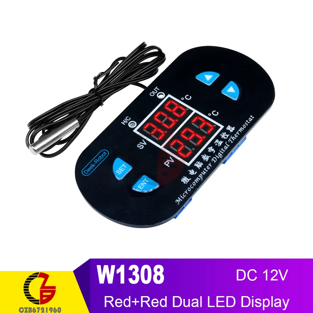 Red-Red 12V Двойной светодиодный термостат с цифровым терморегулятором, 220 В, 110 В, 12 В, переменный ток, домашний термометр для автомобиля, терморегулятор NTC, термистор - Цвет: Red-Red 12V