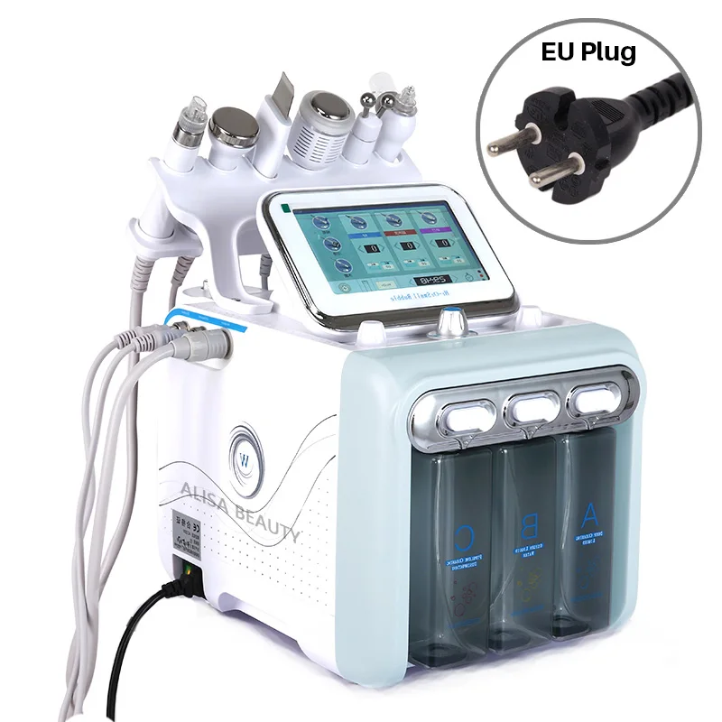 EU Plug Pro 6 в 1 Гидра дермабразия Aqua Peel чистый уход за кожей био светильник RF вакуумная Очистка лица Гидро Вода кислородная струя очистка машина - Цвет: EU Plug