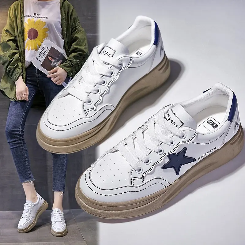 

Новинка 2020, Женская Белая обувь со звездами, Модная студенческая Спортивная повседневная Уличная обувь