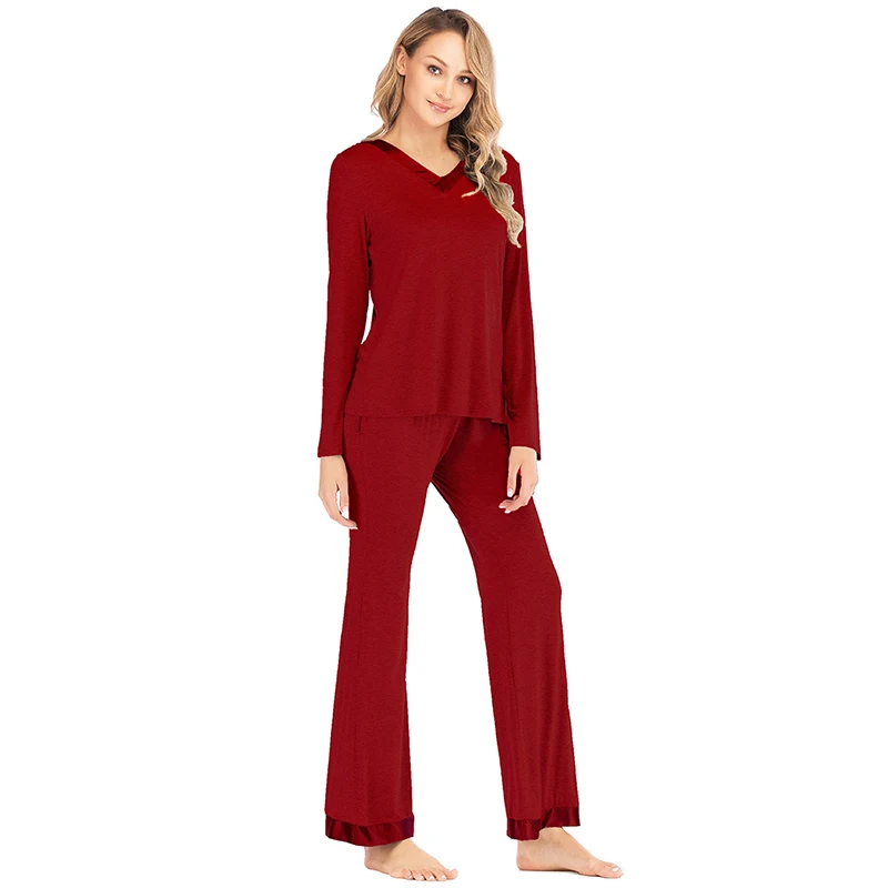 Женская пижама с длинным рукавом и V-образным вырезом осенняя 2020 | одежда