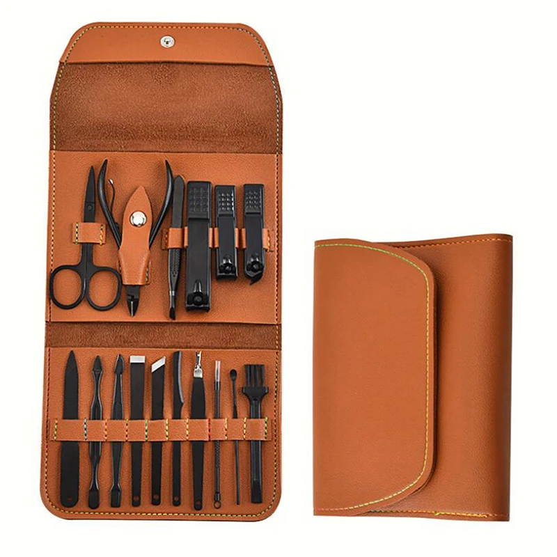 

16pcs/Set Stainless Steel Manicure Pedicure Nail Clipper Cutter Travel Grooming Tool with Leather Case Hot Sale